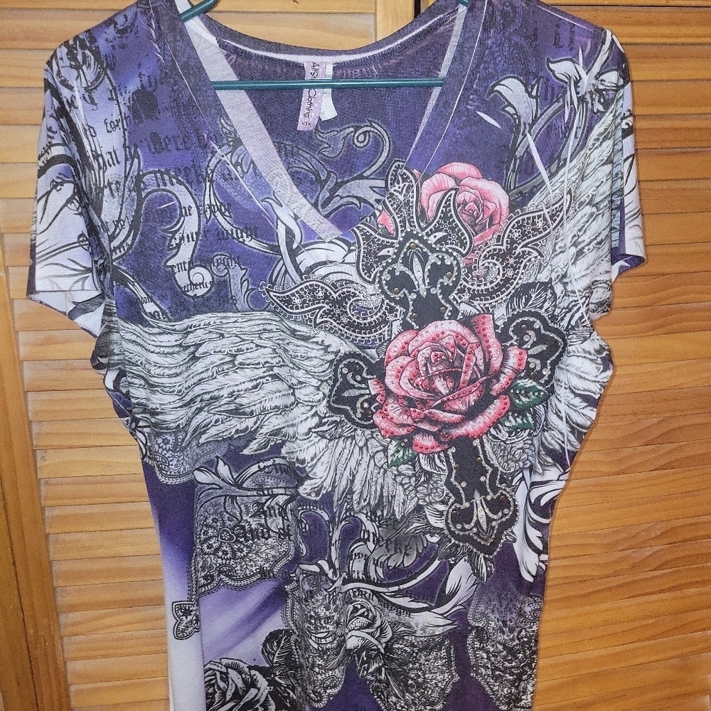 All-Stars Rhinestone Rose & Cross Top - Picture 9 of 9